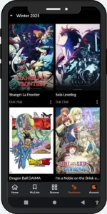 Crunchyroll app home screen