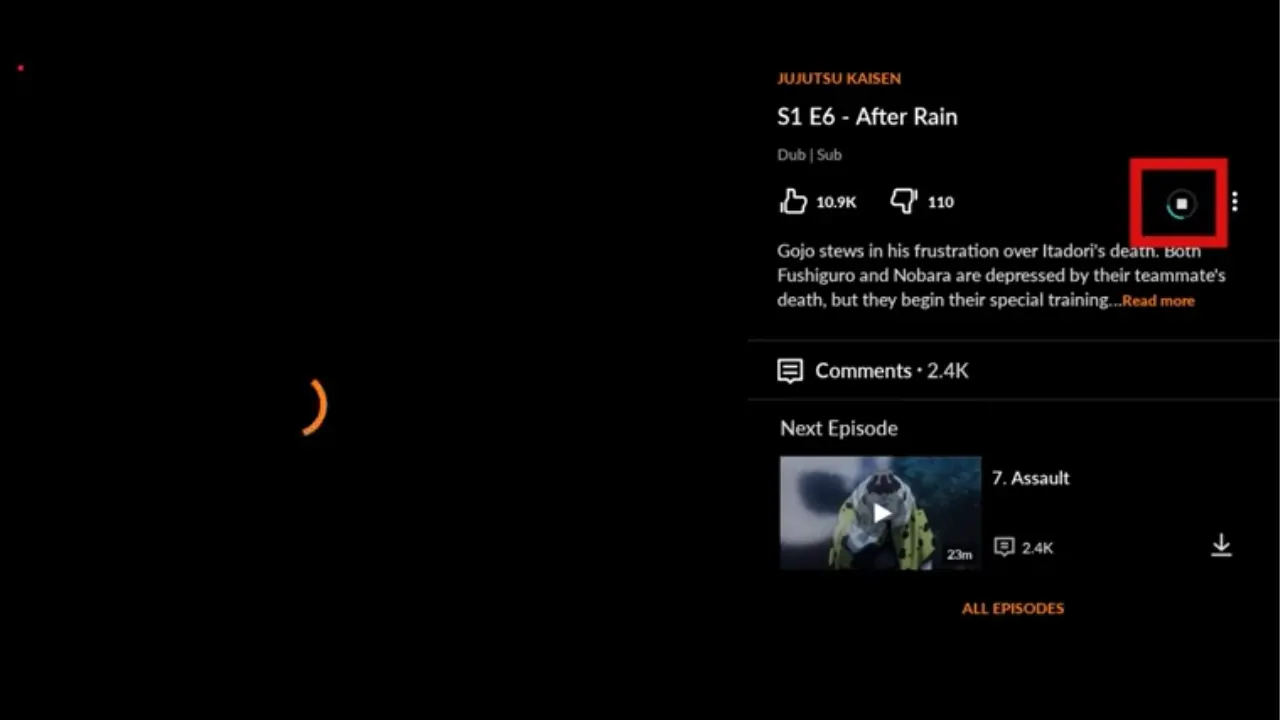 Downloads button from the list in Crunchyroll